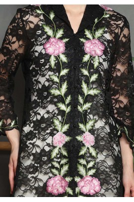 Lyne Halim Rosa Alba Brukat Bordir Blouse – Kebaya Wanita Lace Hitam, BLO-3394